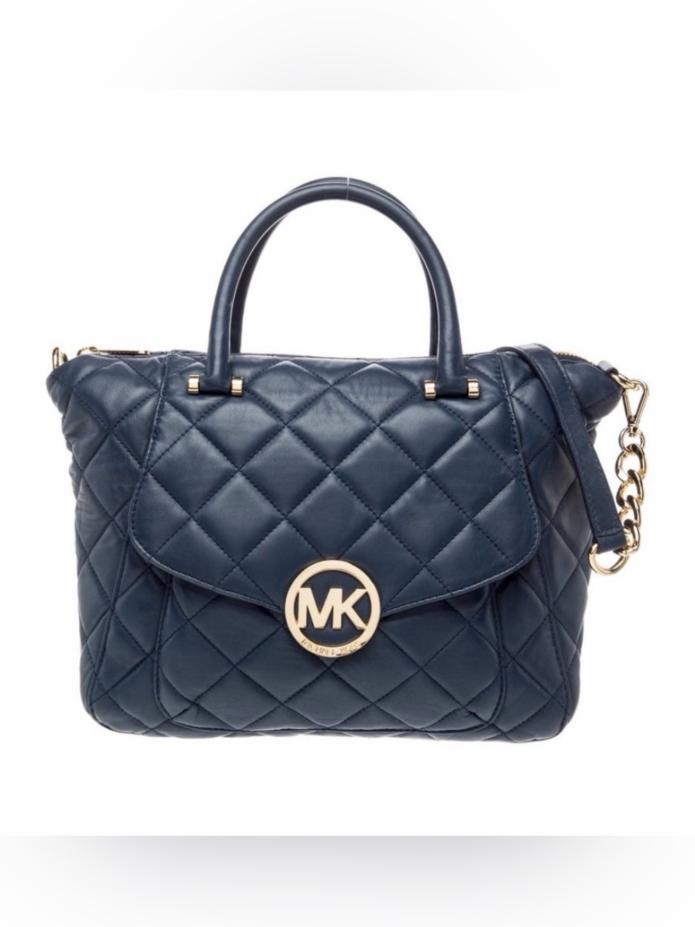 Michael Kors Hudson Quilted Navy Leather Satchel
